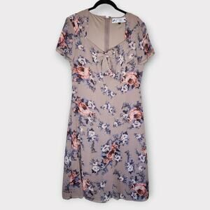Hell Bunny Womens Vixen Holly Floral Dress Tan Pink Lg Retro Fit Flare Romantic